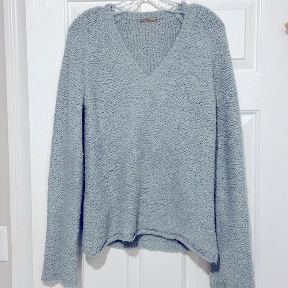 J. Crew pale blue Frayed Knit V-neck sweater size M